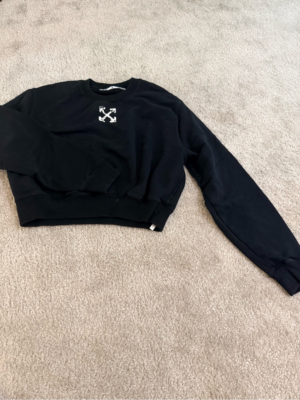 Off-White women’s Black Cotton short Sweatshirt with White Tag Detail